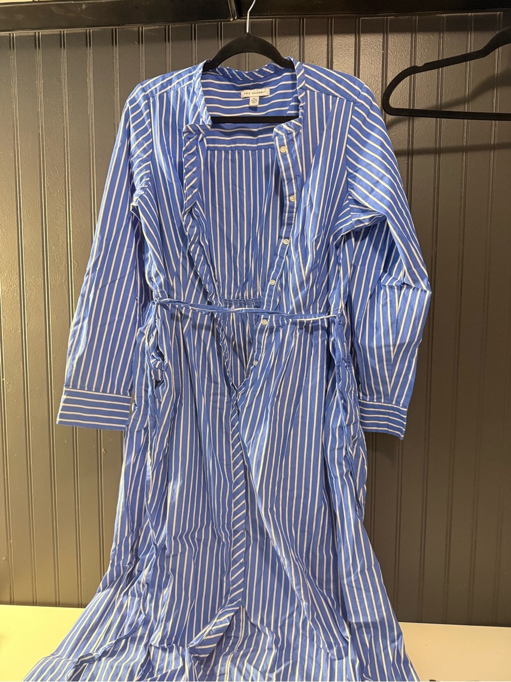 Blue & White Striped Midi Dress - Classic Shirt Dress - Picture 5 of 15